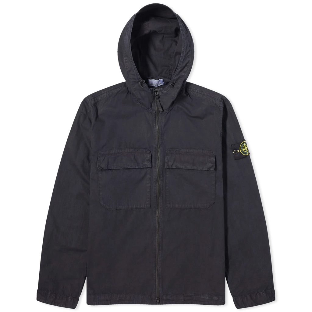Stone Island Men's Brushed Cotton Canvas Hooded Overshirt Navy